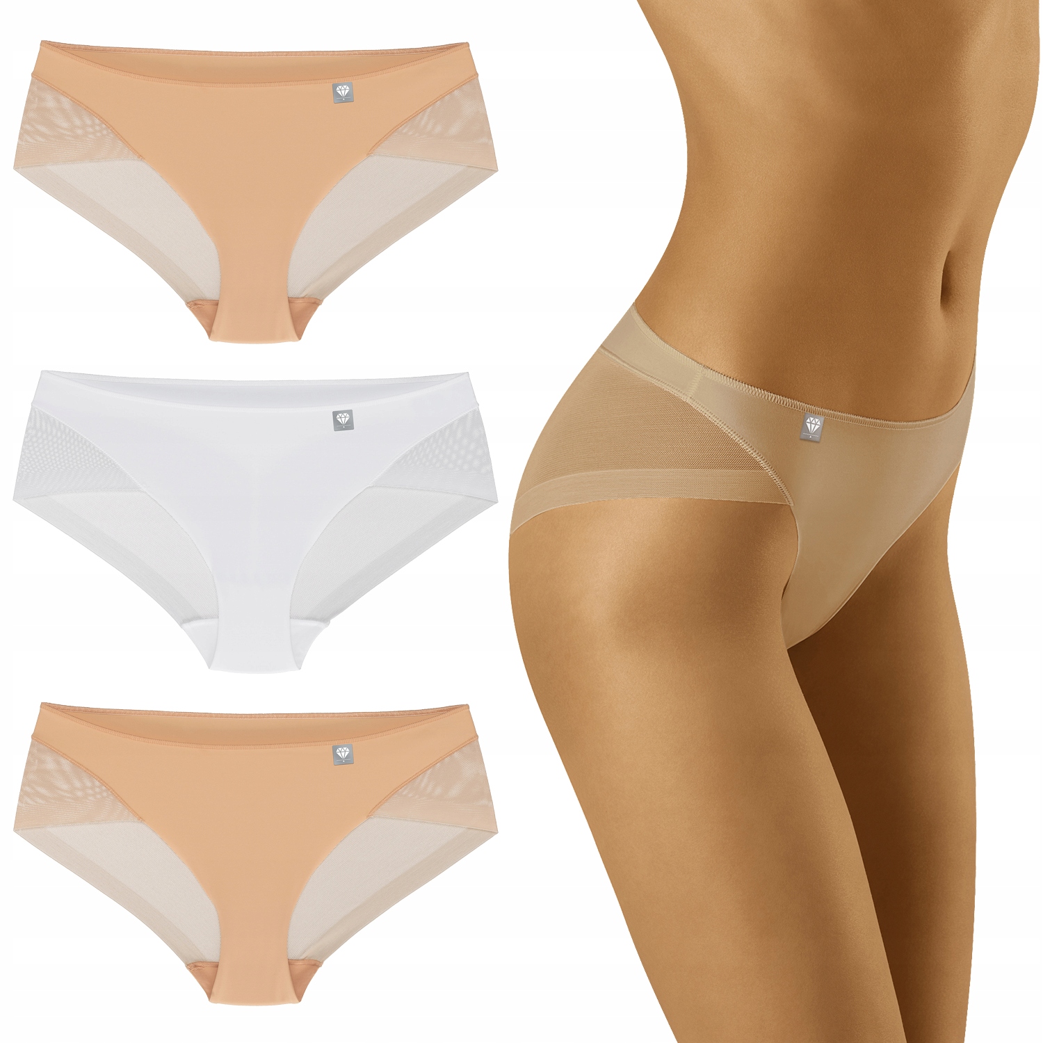 Wolbar Diamond 3517 3-pack Dámské kalhotky Kalhotky béžová-béžová-bílá S