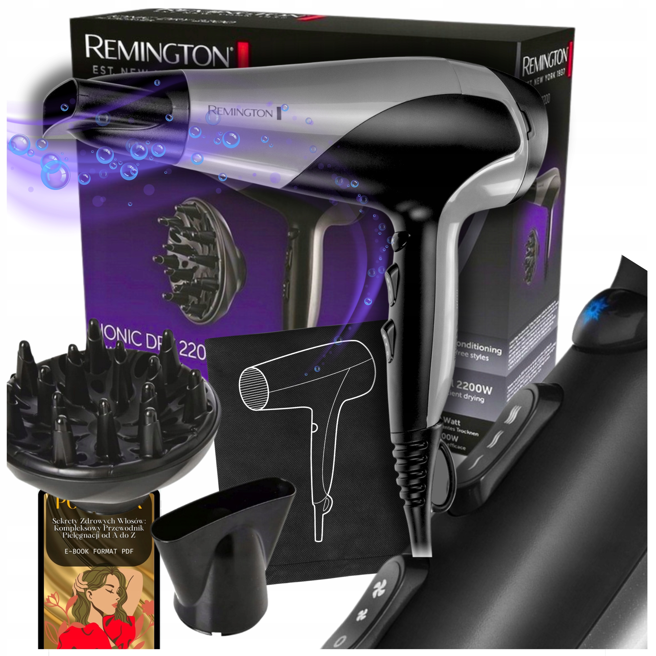 Suszarka Remington Do Włosów Mocna Dyfuzor Koncentrator Uchwytem +gratis!