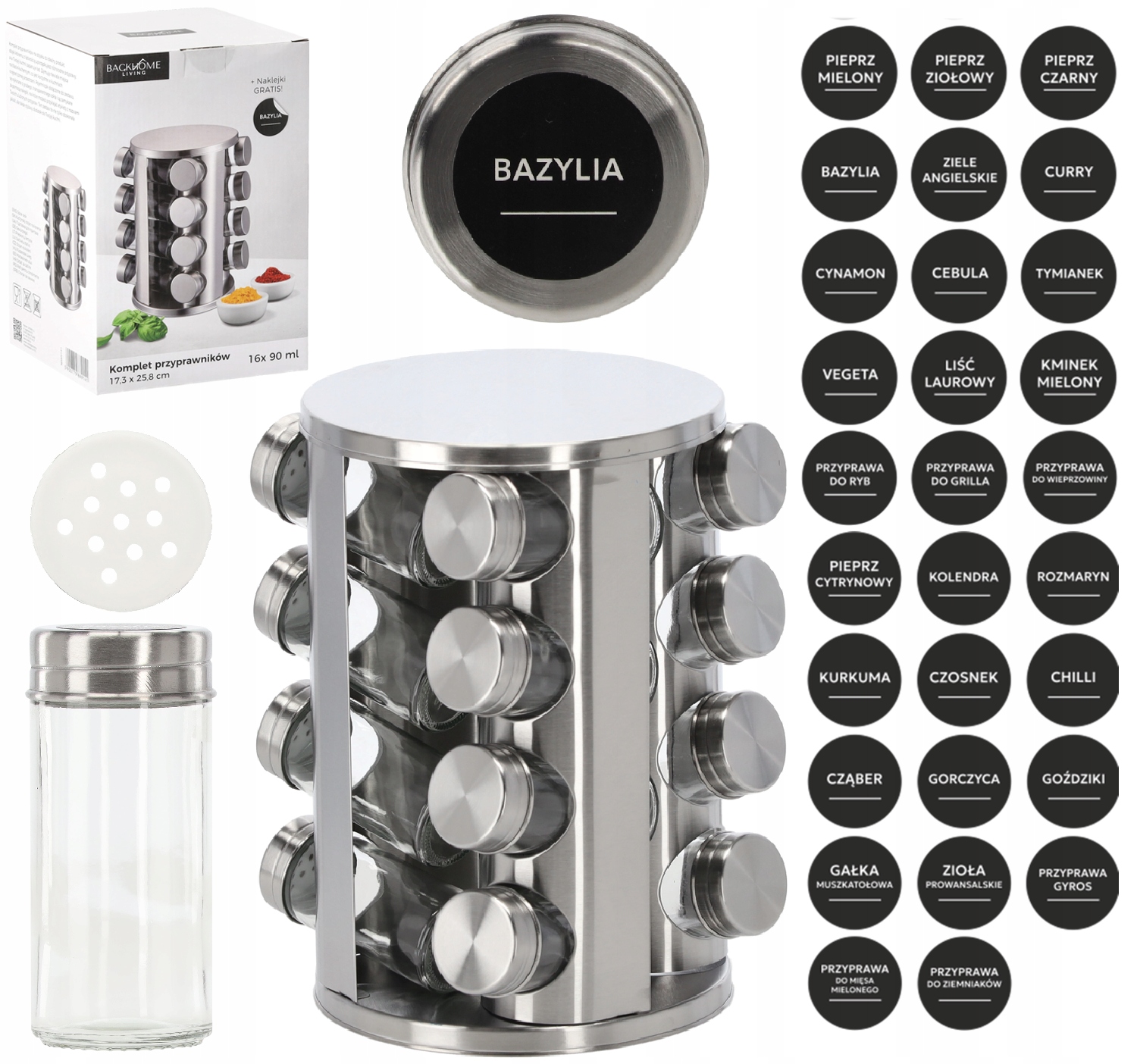 КРУГЛІ ОБЕРТОВІ СПЕЦІЇ СРІБЛО 16 БАНОК НАКЛЕЙКИ