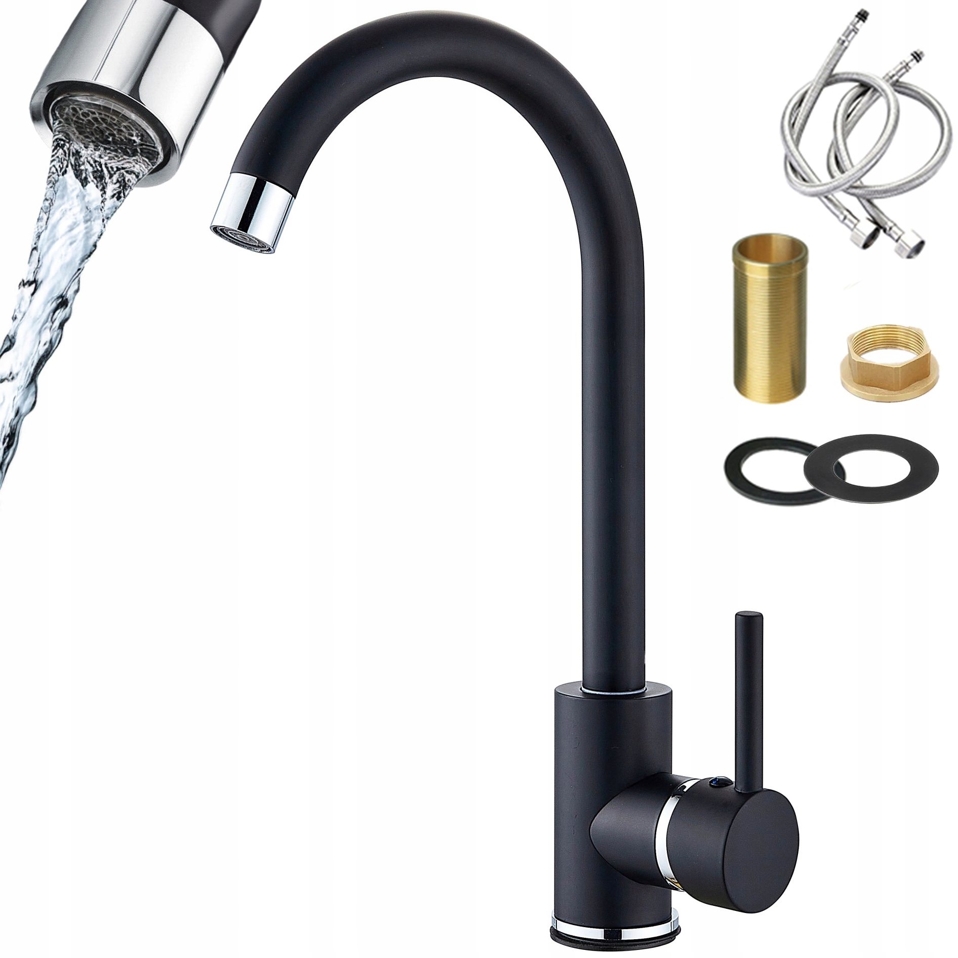 Kuchyňská baterie dřezová Otočná Black černá matná 360° stojící