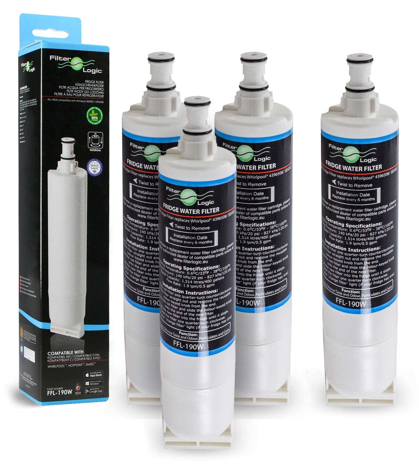 Filtr wkład wody do lodówki FilterLogic FFL-190W 4 szt.