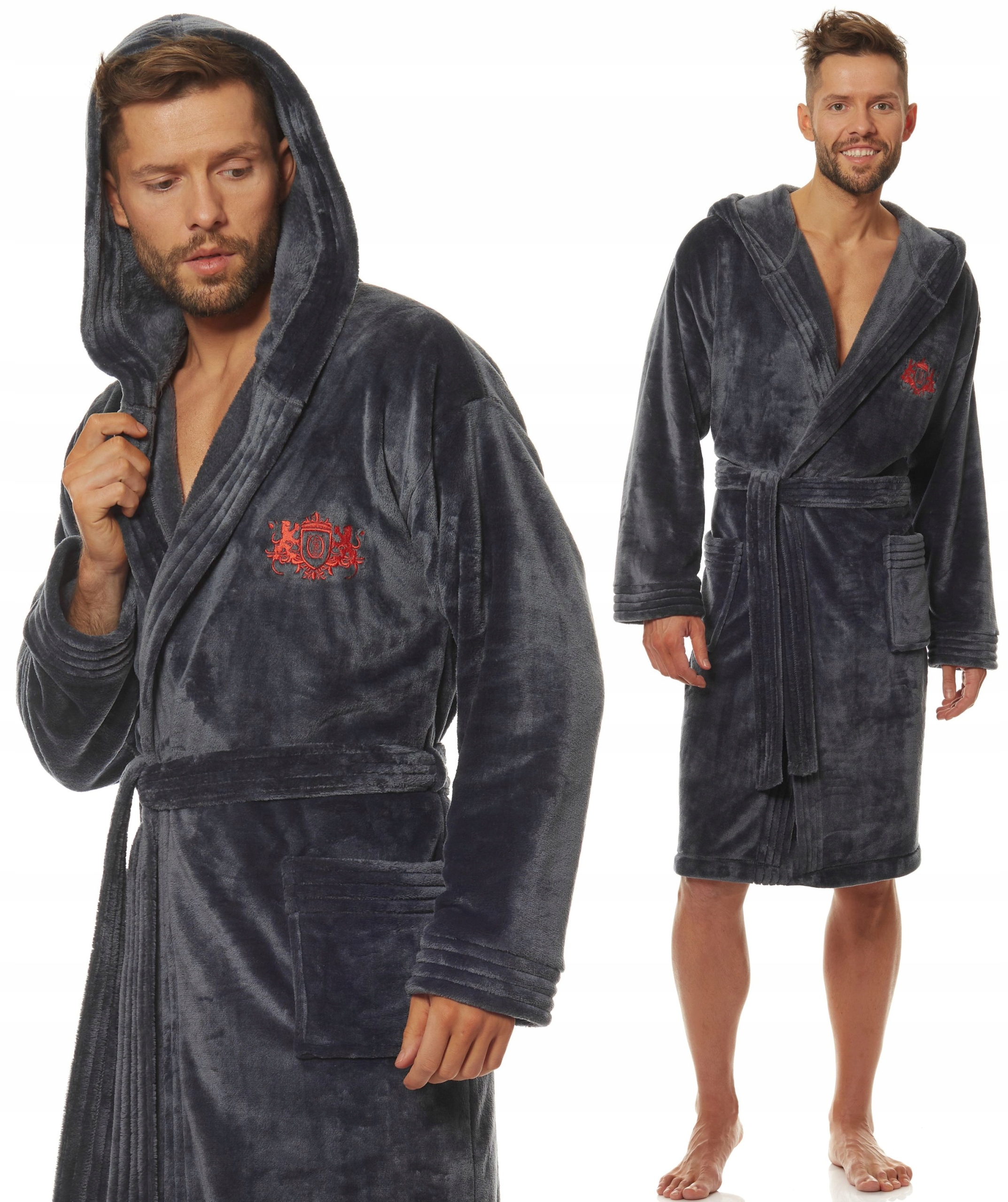 SPORTOWY WYJĄTKOWY MIŁY SZLAFROK MĘSKI Z KAPTUREM L