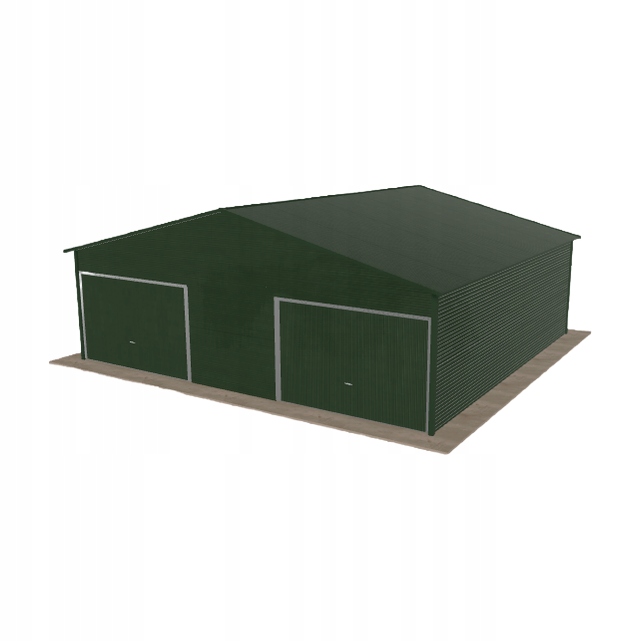 Plechová garáž 8x7.5 m, dvoupolohová, dvouspádová, zelená