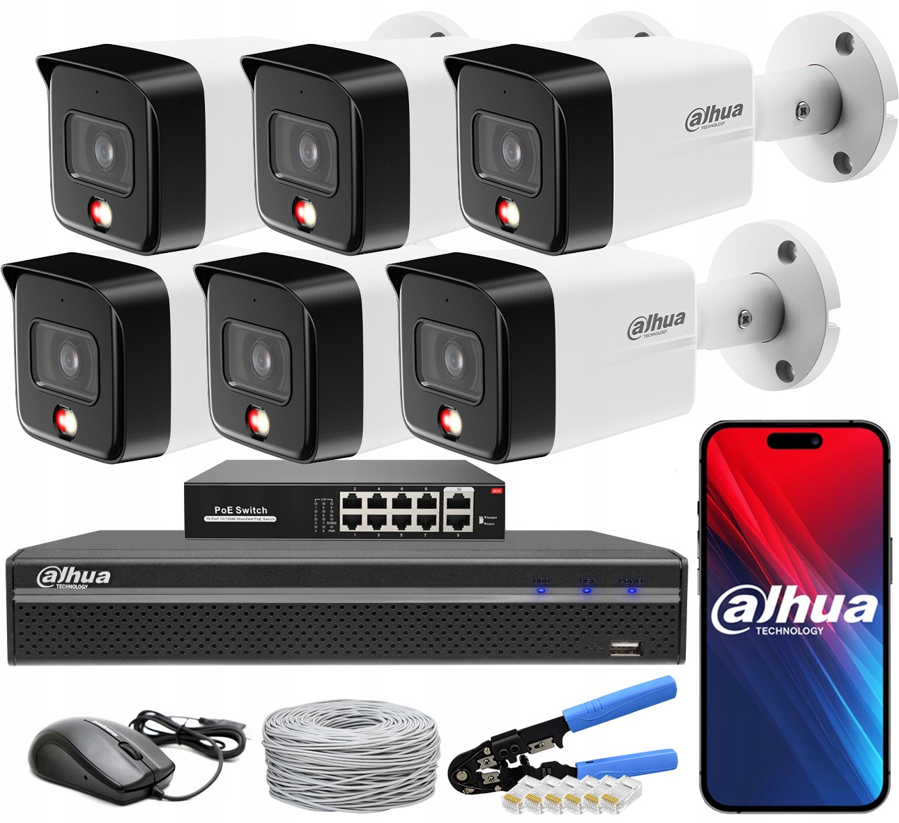 Zestaw Monitoringu Dahua 6 Kamer 6Mpx IPC-HFW1639TC-A-IL PoE