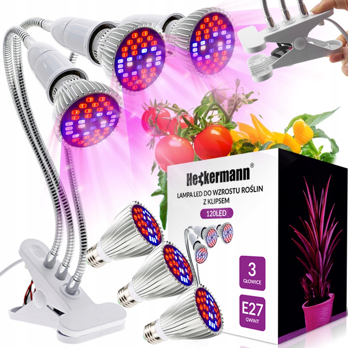 

3 Żarówki Lampa Do Uprawy Roślin 120LED Klips