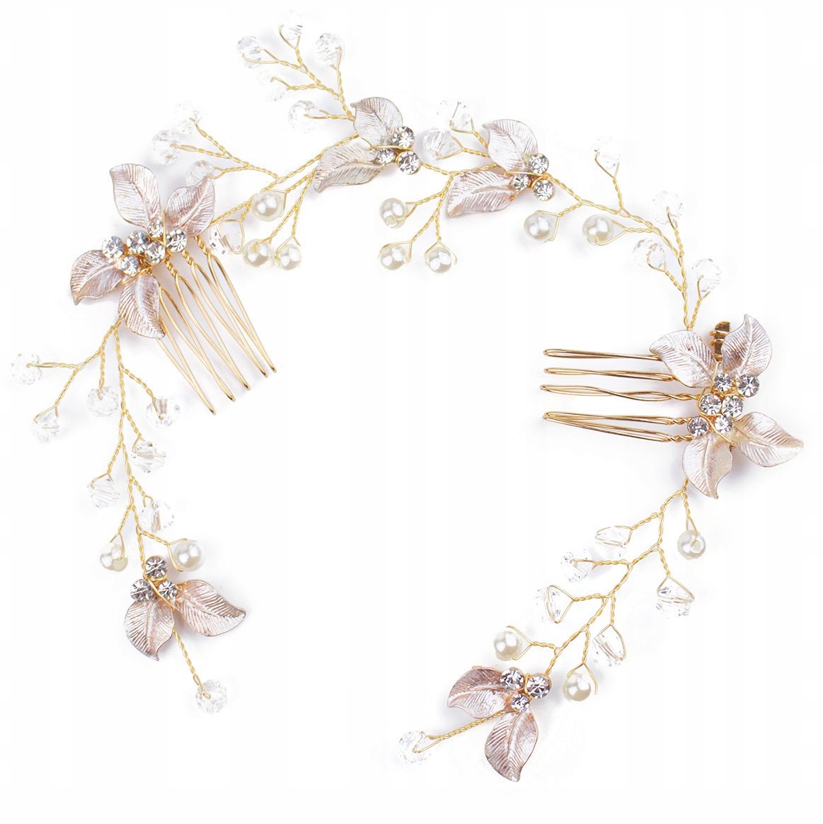 OZDOBA ŚLUBNA do włosów GRZEBYK gałązka - kolor złoty - PEREŁKI ślub Marka Miss Glow