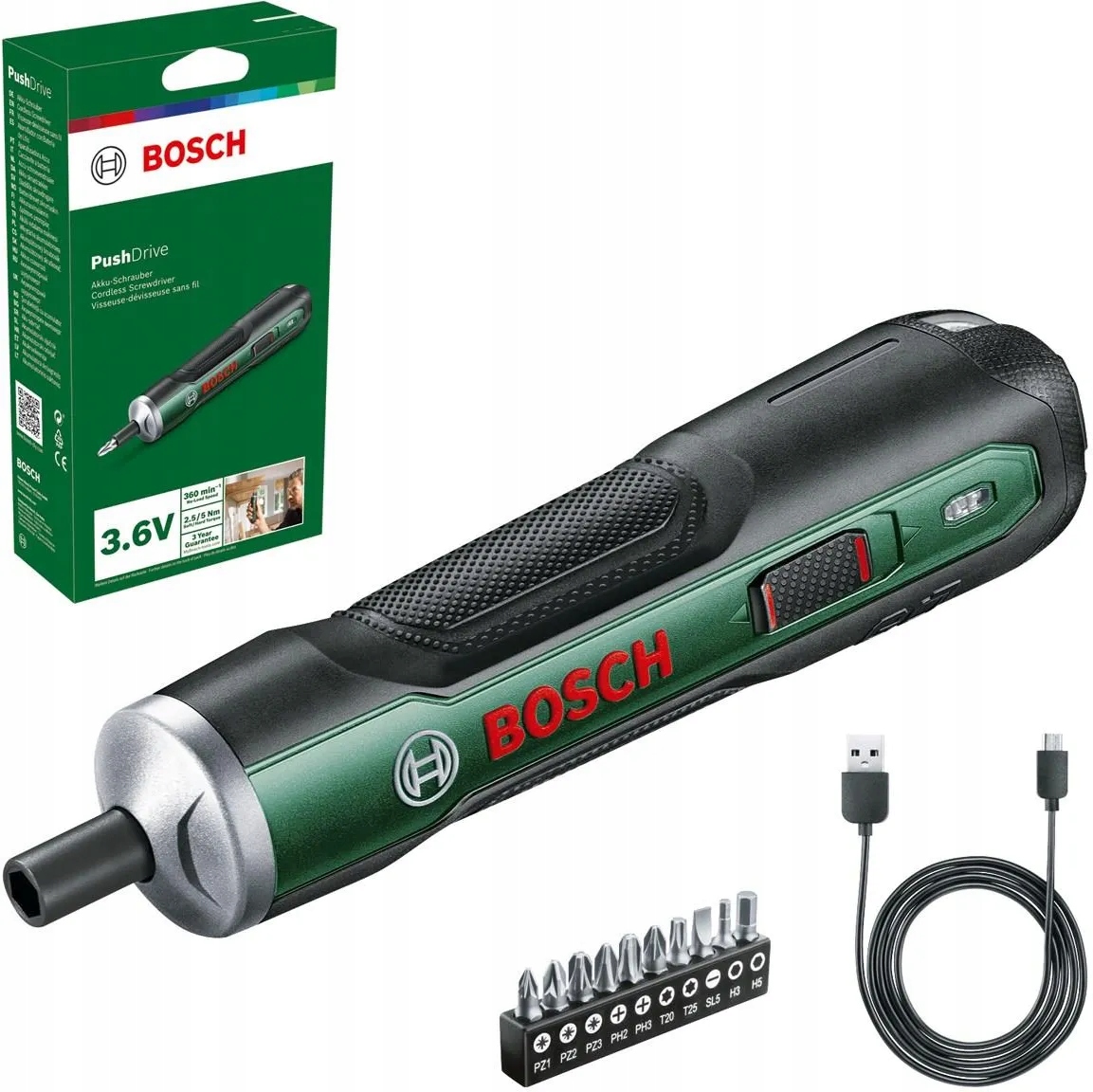 Bosch Diy PushDrive Wkrętarka akumulatorowa 10 końcówek 06039C6002