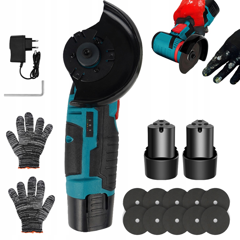 Výkonná Úhlová Bruska Sada 19500 Rpm 12 V 2x Aku 10 Kotoučů
