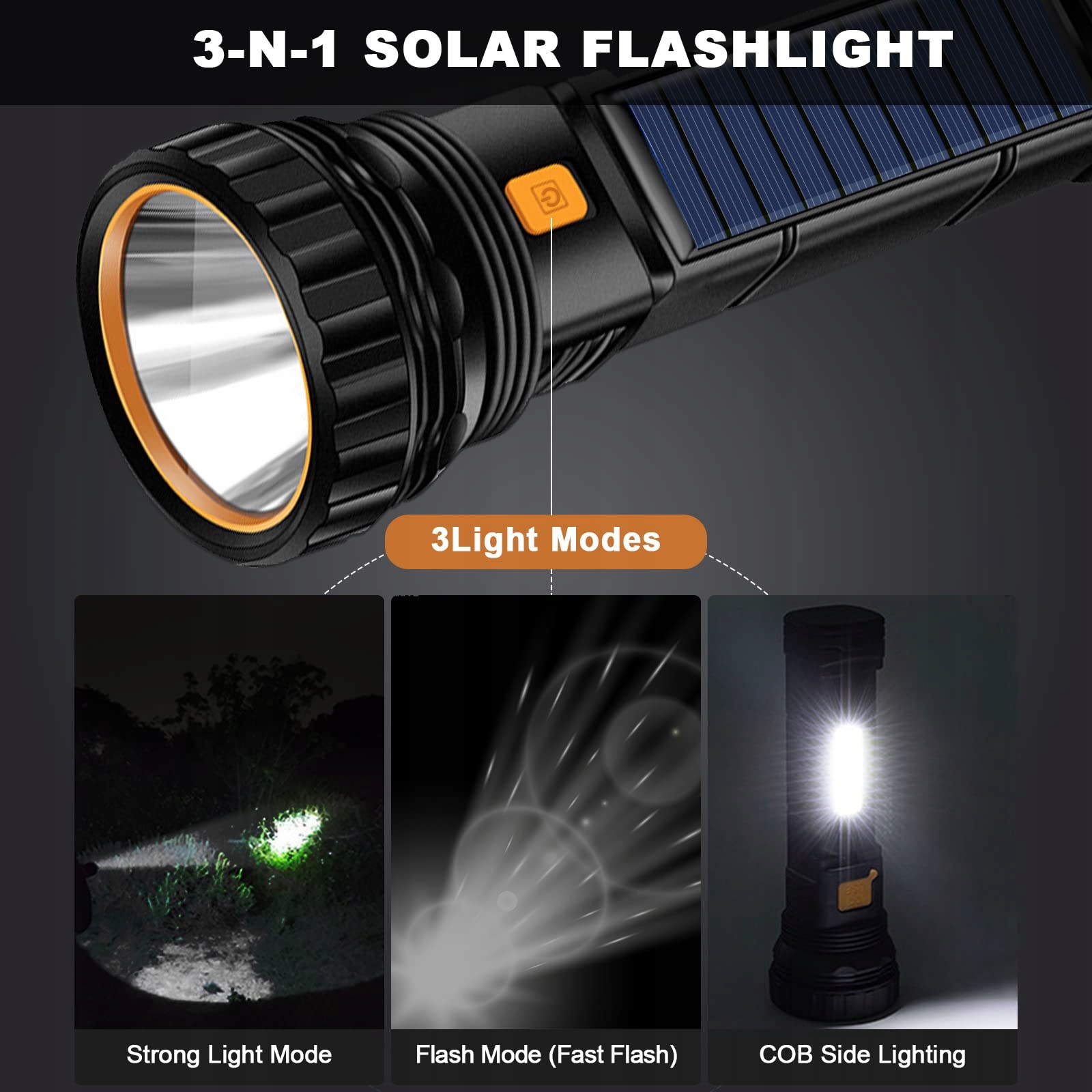 SOLAR LAMPY LED USB ŁADOWALNE SOLARNE POWERBANKI LATARKI 3 TRYBY — miniatura 5