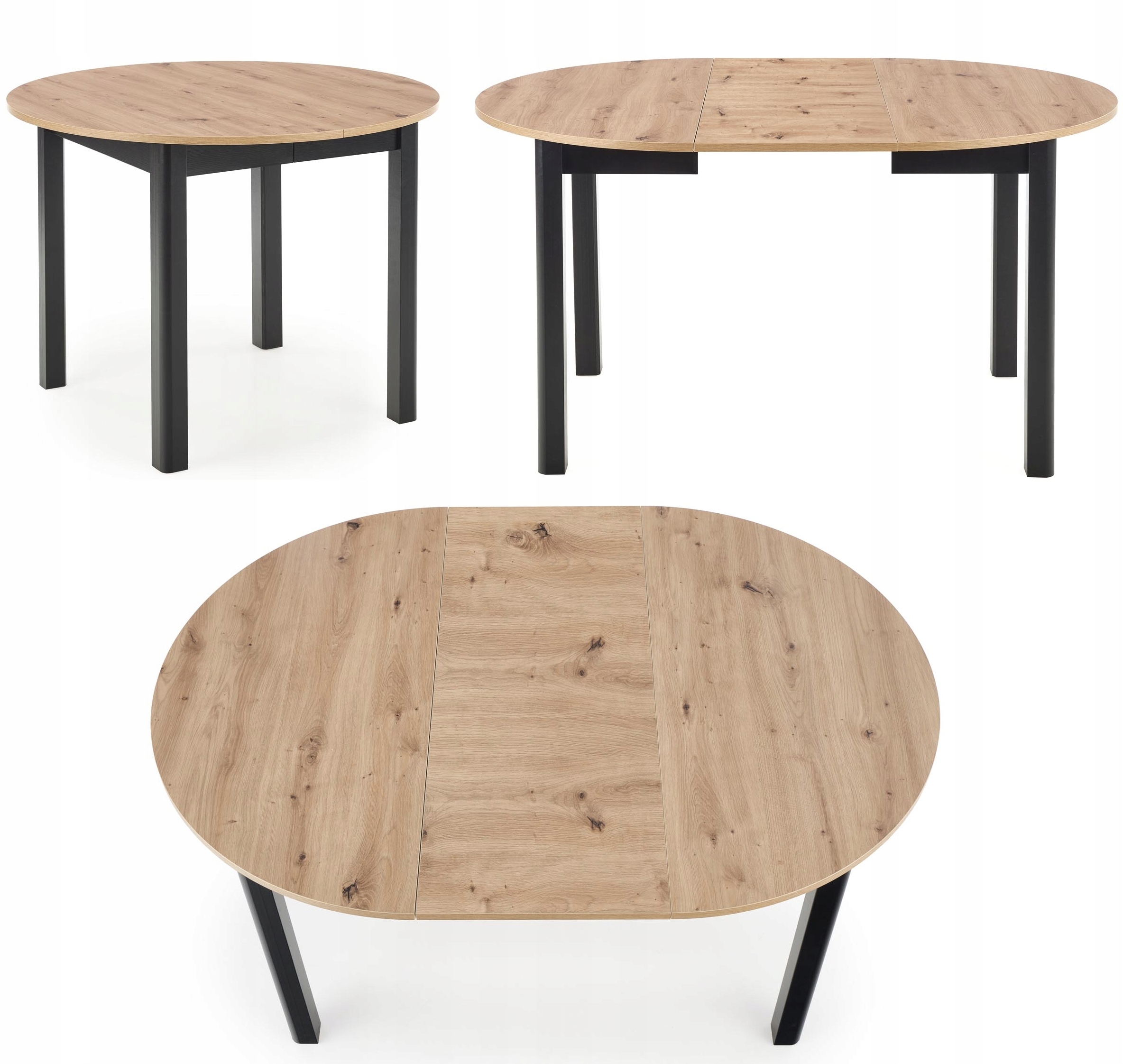 Rozkładany stół okrągły Dąb Artisan-czarny Ringo fi-102 cm Halmar