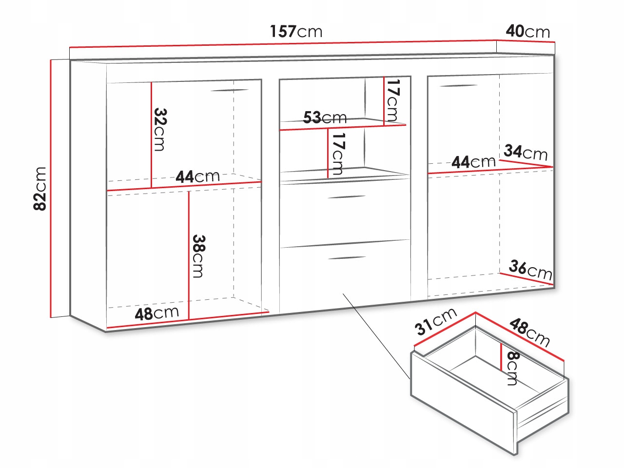 KOMODA z szufladami RUMBA L - Komody do Salonu Kolekcja Komoda Rumba L