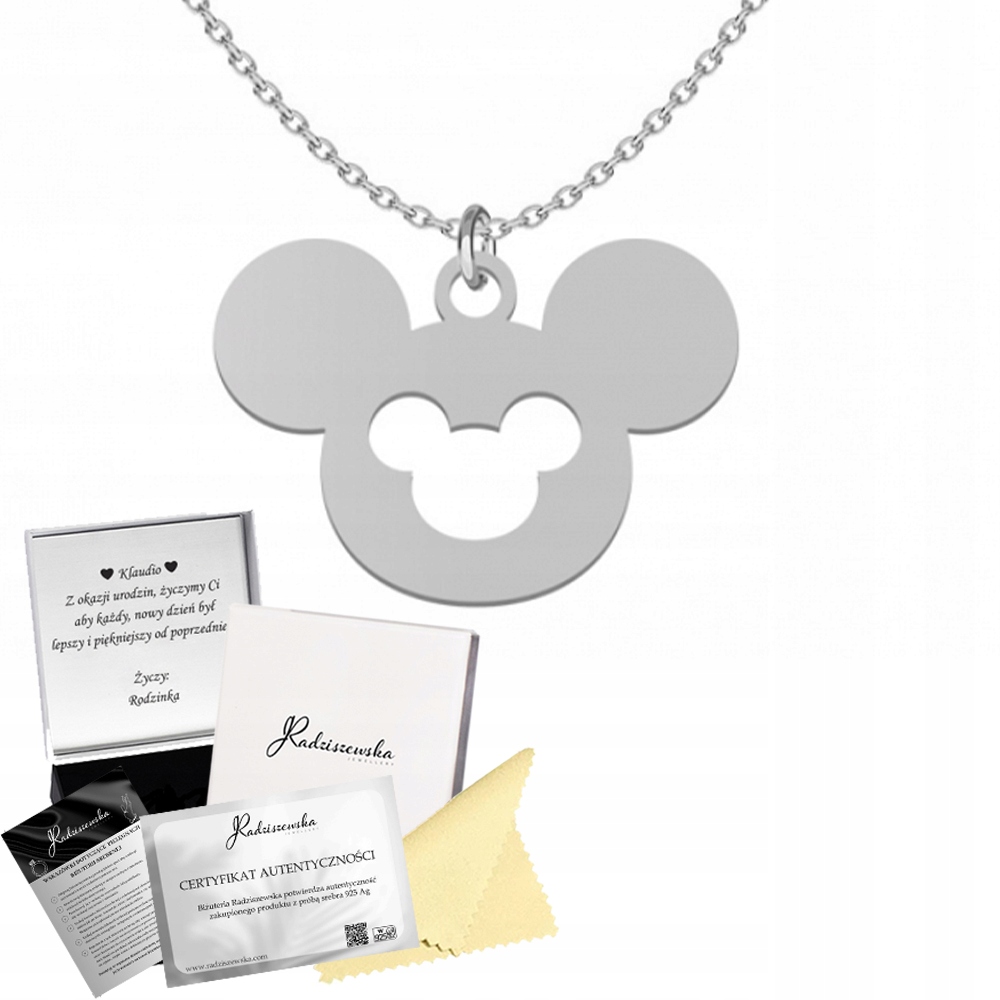 Stříbrný náhrdelník s Mickey Mousem 925 Minnie Mouse Dárek Dedikace Bonus