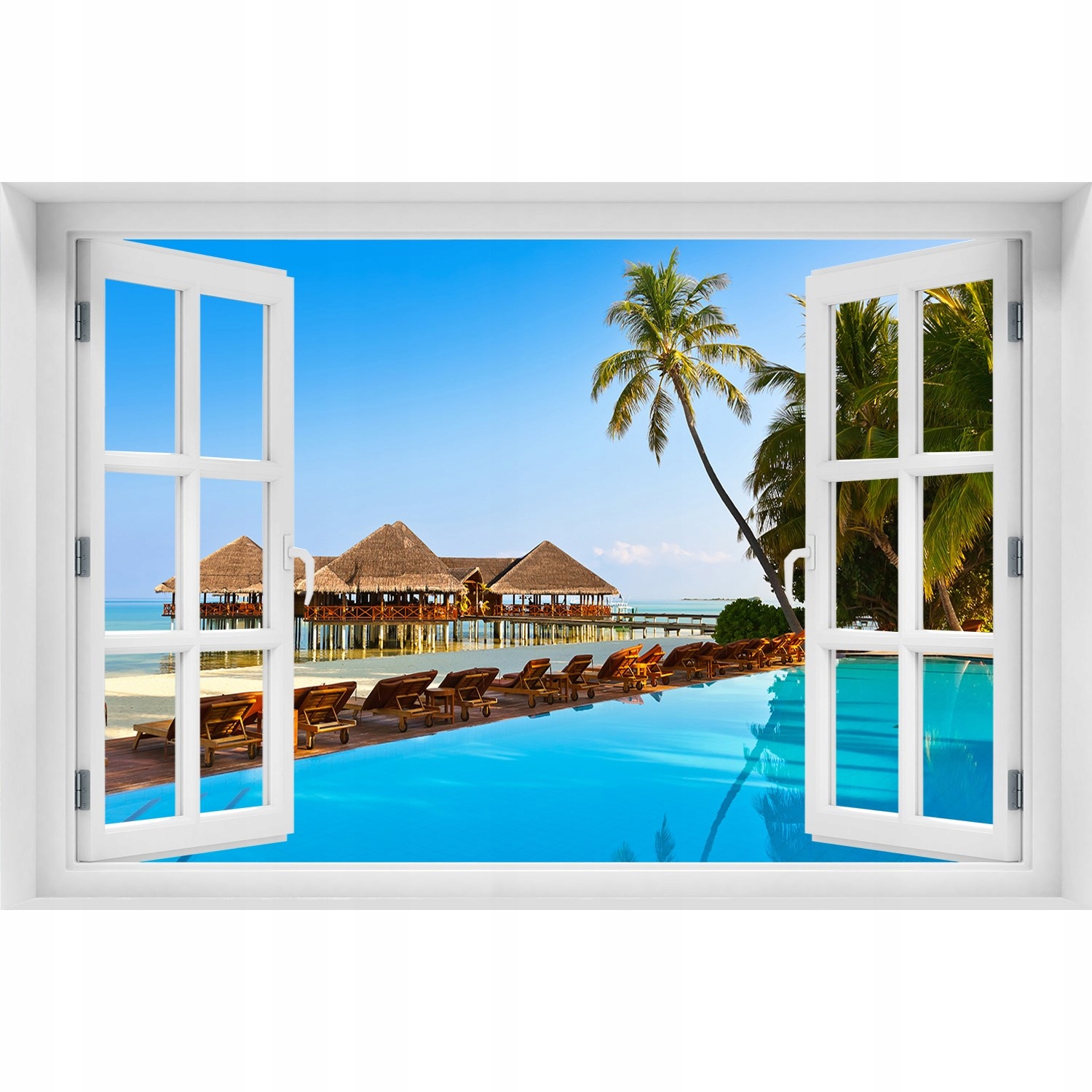

Naklejka ścienna Okno Basen na Malediwach 120x80