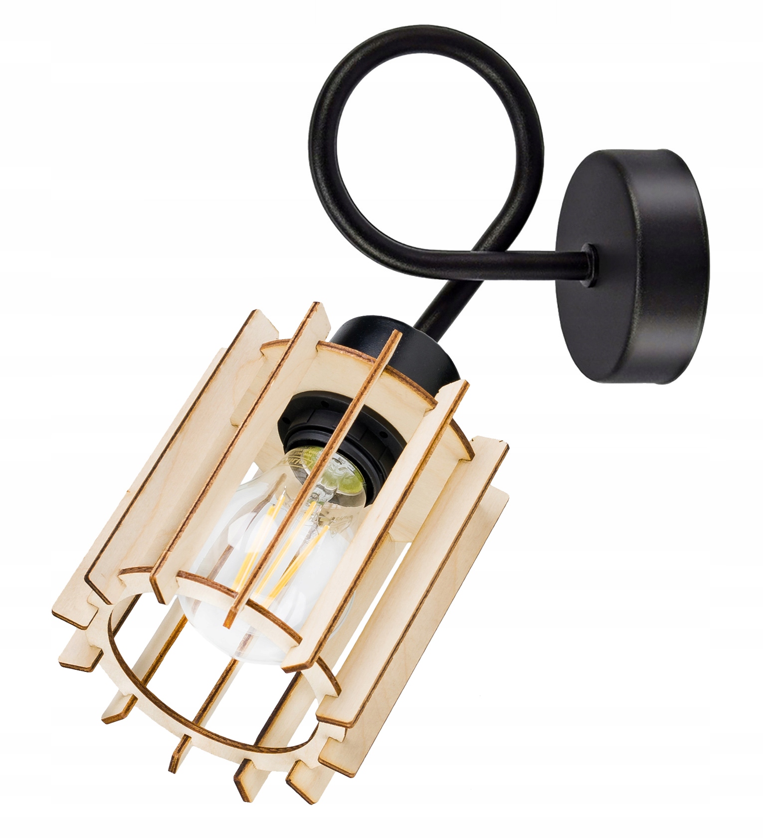 

Lampa Kinkiet E27 ścienny stały loft Walec Drewno