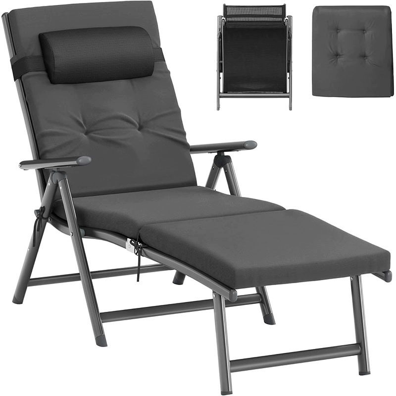 Skladací záhradný ležadlo s hrubým vankúšom 6 cm Songmics 150 kg
