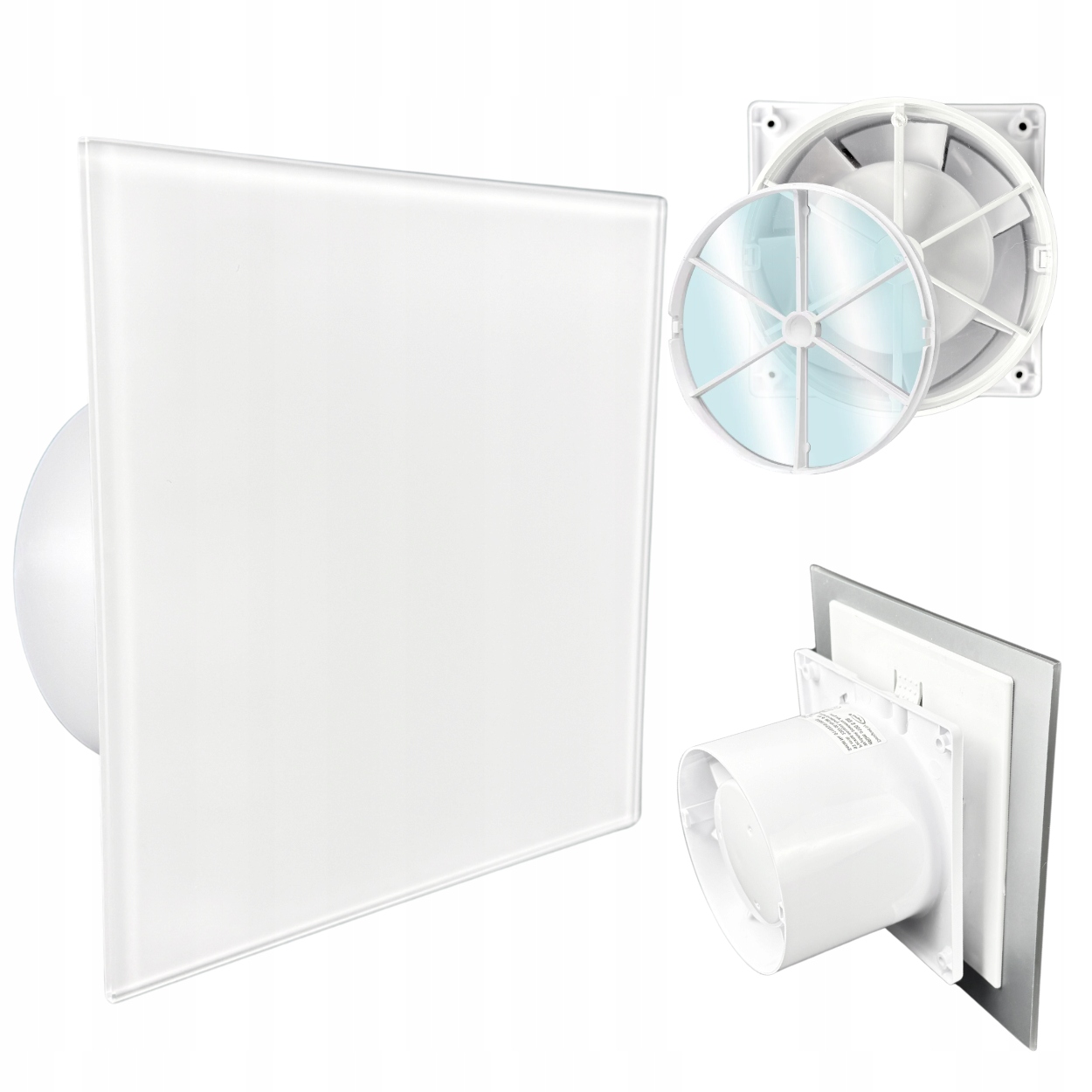 Koupelnový ventilátor dRim fi100 Senzor Vlhkosti Ventil Sklo Bílý mat