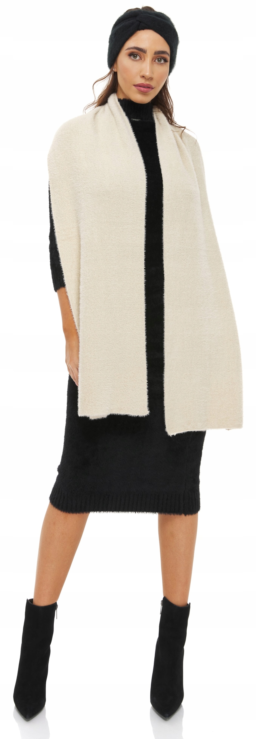 OPASKA WĘZEŁ SPLOT szeroka gruba DZIANINA czarna Wzór dominujący inny wzór