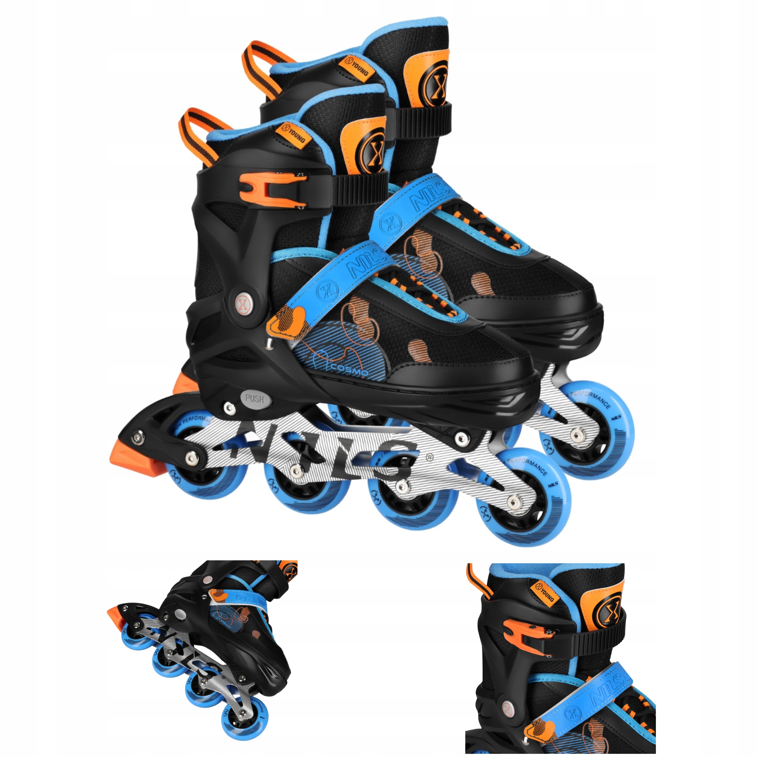 Rychlé Kolečkové Brusle s regulací Nils Extreme Cosmo Modré 38-41 ABEC7 Aluminum