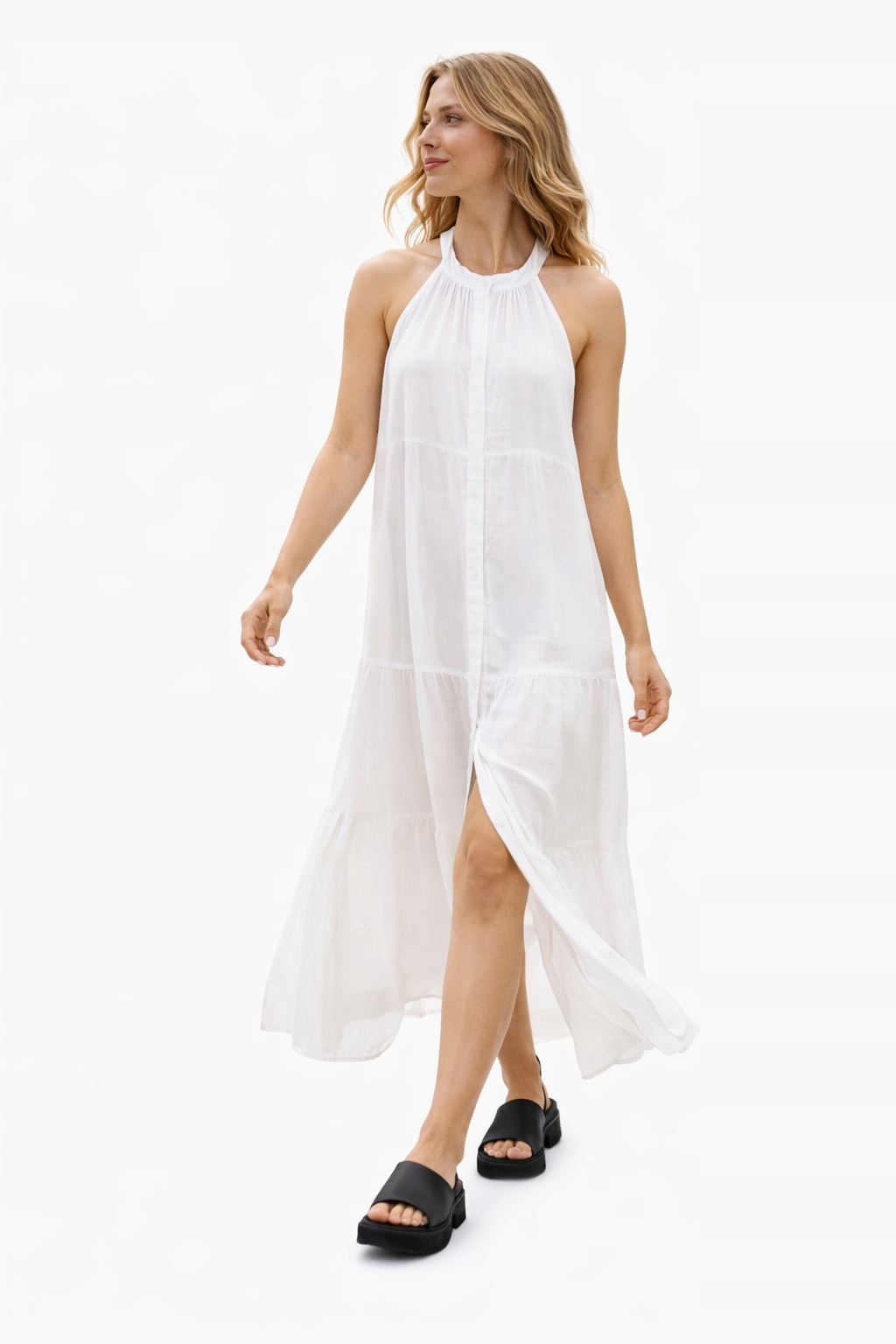 Bílé Šaty S Širokými Ramínky L 1I3A