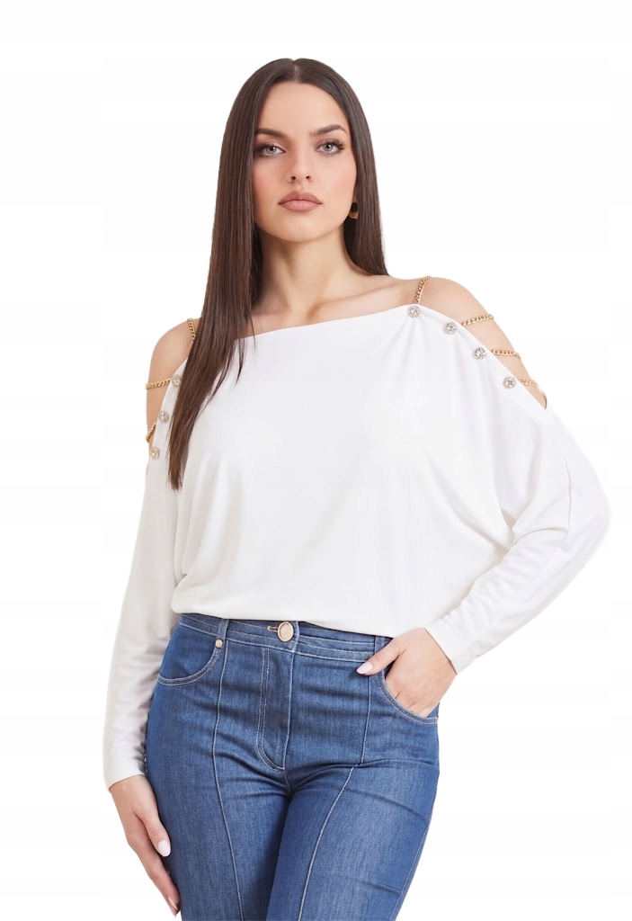 Guess Halenka S Odhalenými Rameny A Zirkony, Bílá, Hladká