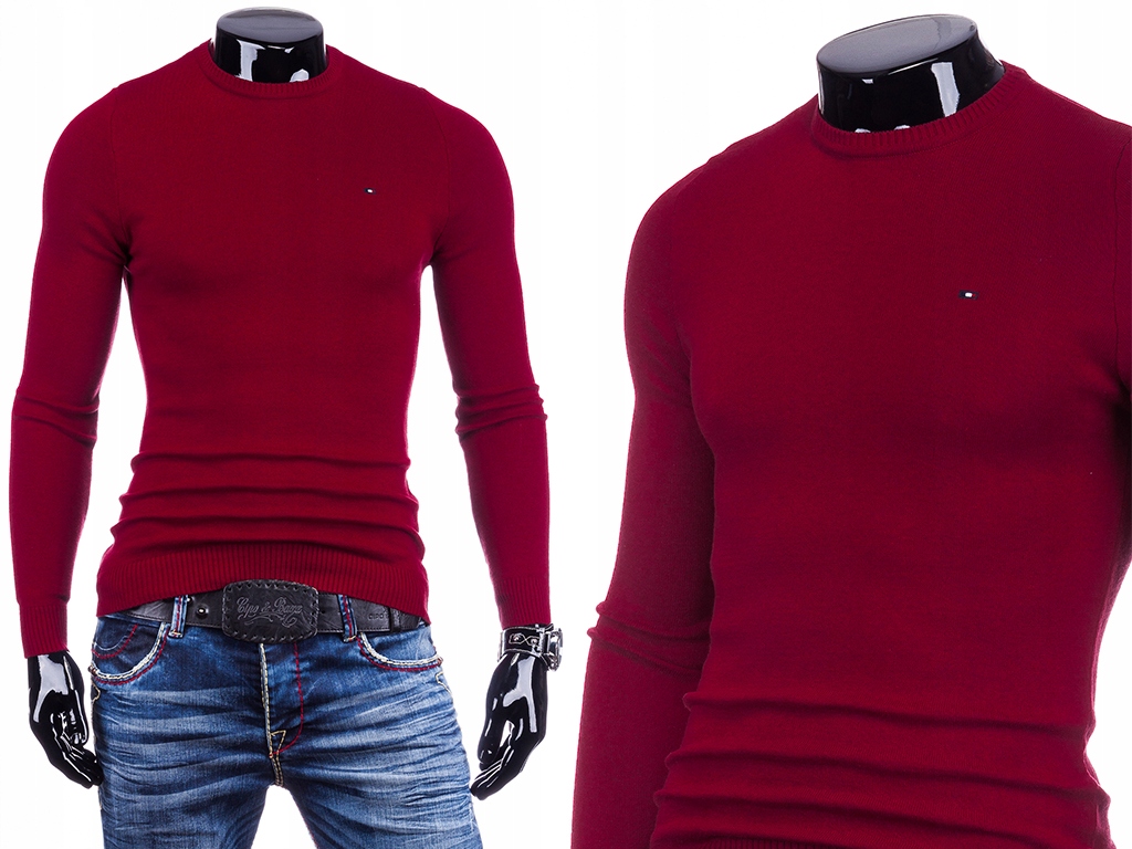 

Sweter Męski Bordowy Klasyczny Gładki Prosty: XL