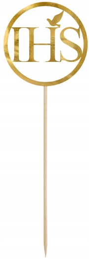 DEKORACJA TOPPER NA TORT ZŁOTY KOMUNIA IHS 1szt Marka PartyPal