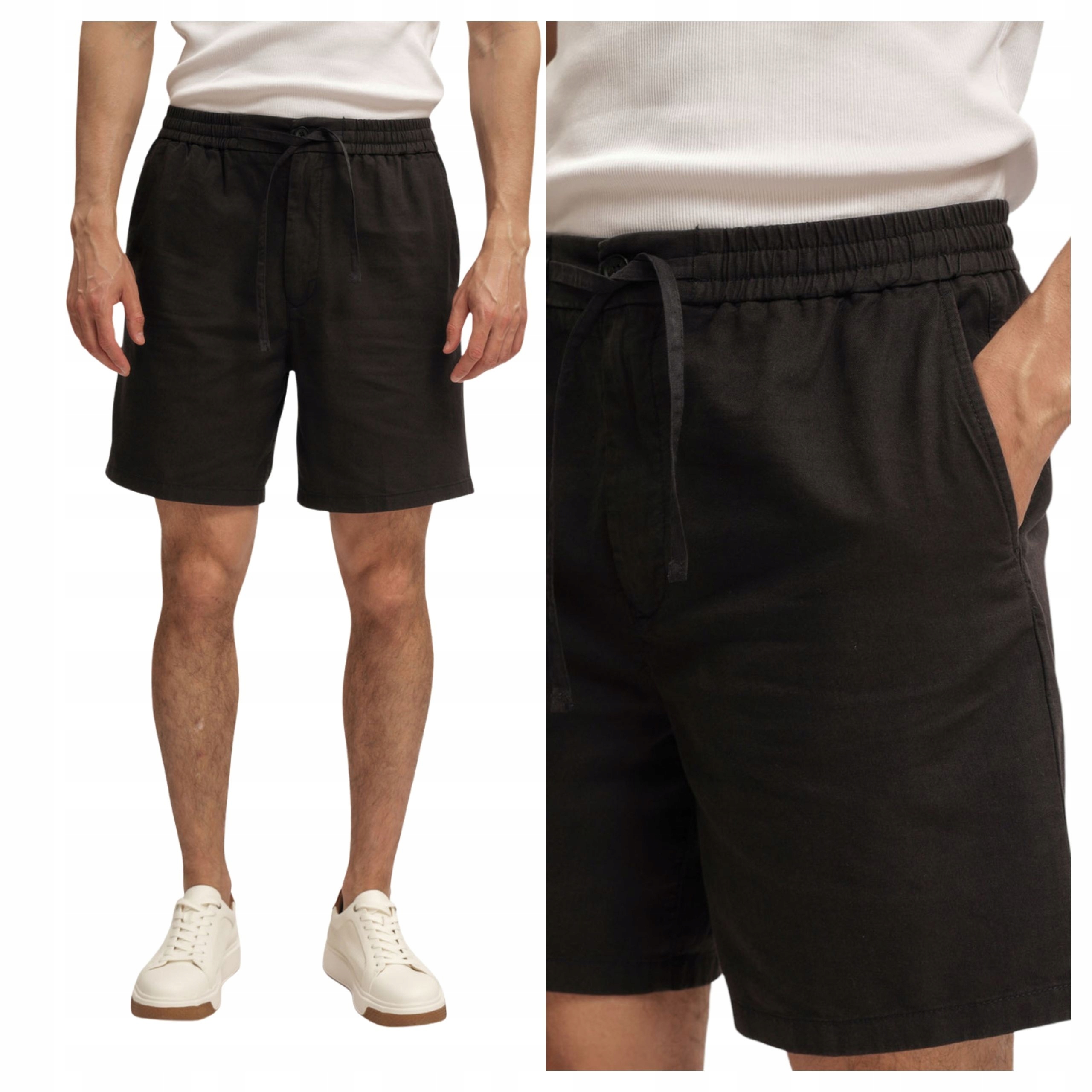 Pánské šortky Mustang Linen Jogger Shorts Black Beauty Černé W32