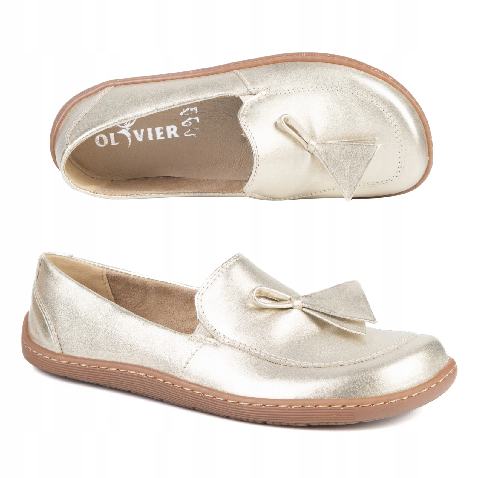 Dámské barefoot kožené mokasíny Olivier Silk, zlaté, velikost 36