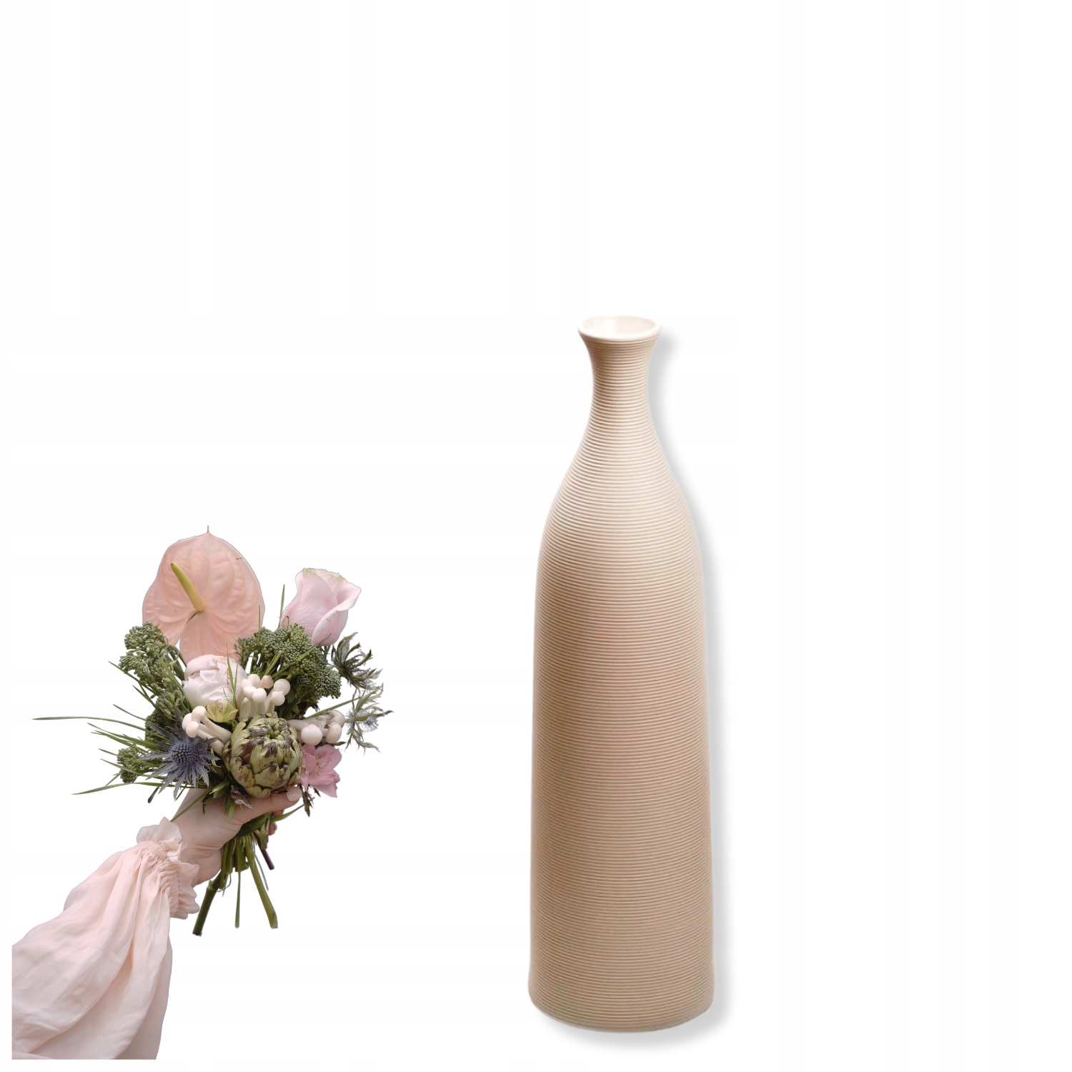 Flakónová váza na květiny Bílá Krémová Dekorativní keramická 25 cm EstiloHome