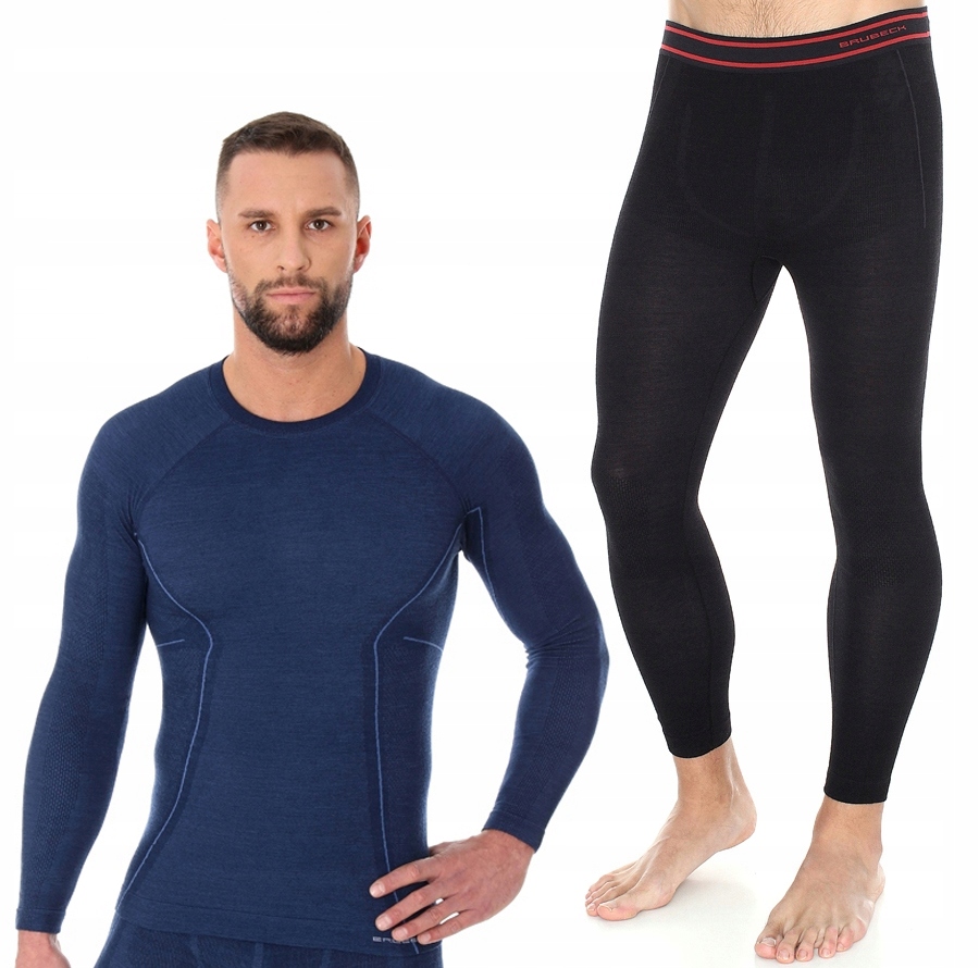 Brubeck Męski Komplet Bielizny Termoaktywnej Active Wool Granat/czarny L