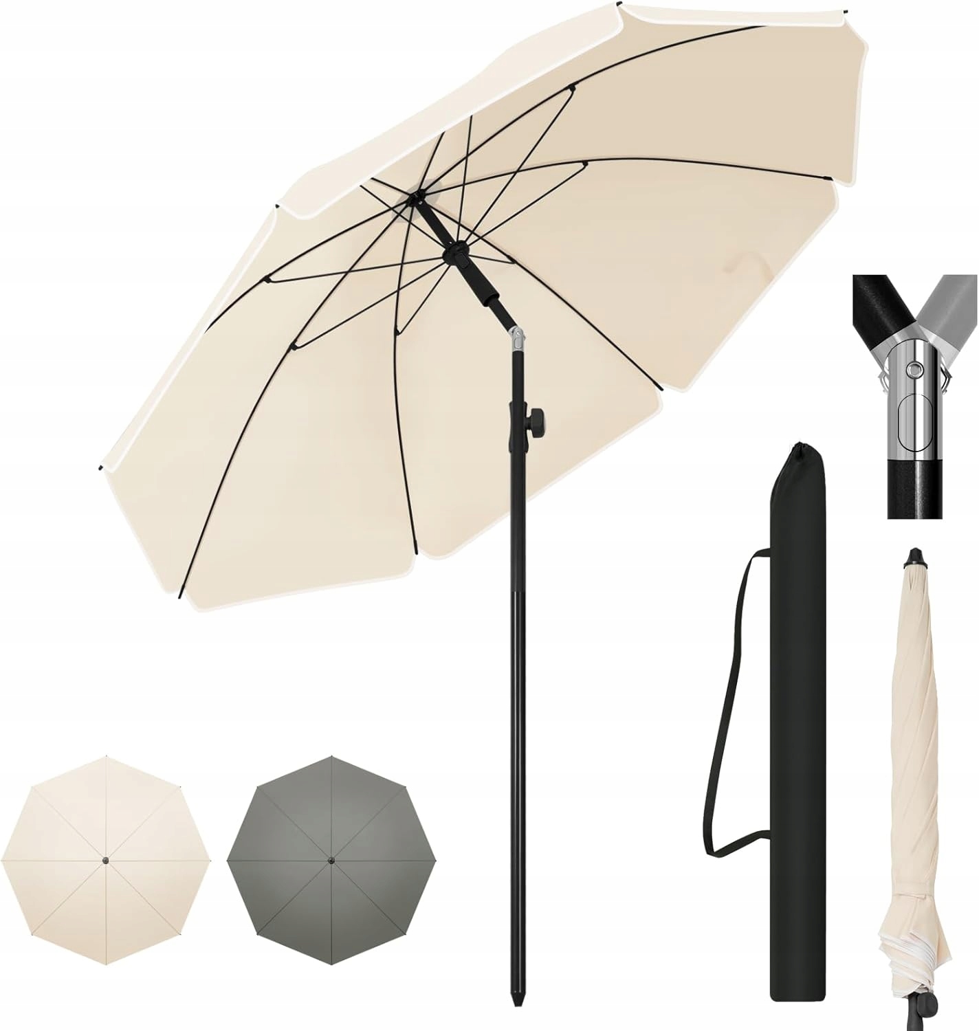 Woltu Parasol Ogrodowy Okrągły Beż Taras Balkon Plaża Ochrona Uv Ø 135 CM