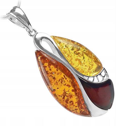 Velký Stříbrný Přívěsek s barevným přívěsek z přírodního Jantaru Baltského stříbro 925