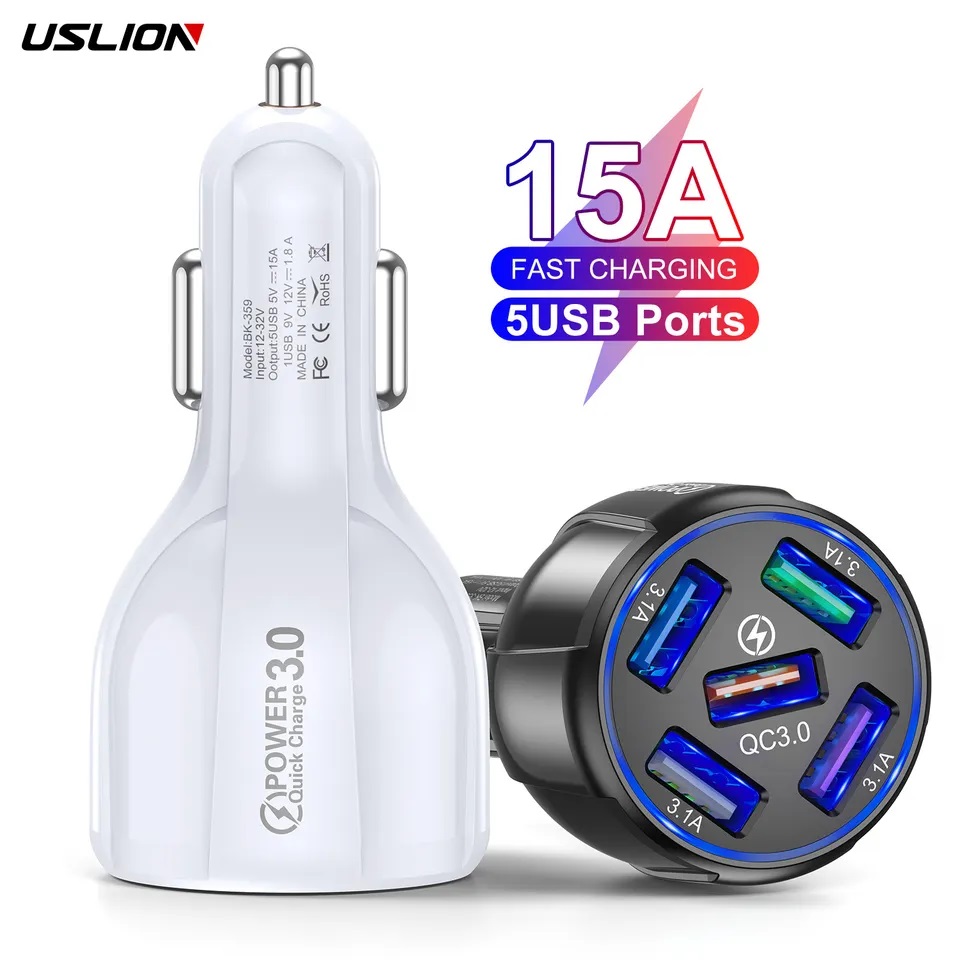 

Szybka Ładowarka samochodowa 5xUSB 60W5V QC3.0 15A