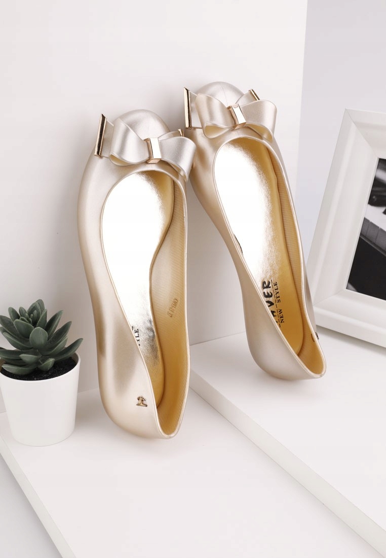 ZŁOTE BALERINKI DAMSKIE MELISKIE GUMOWE PŁASKIE Rozmiar 38