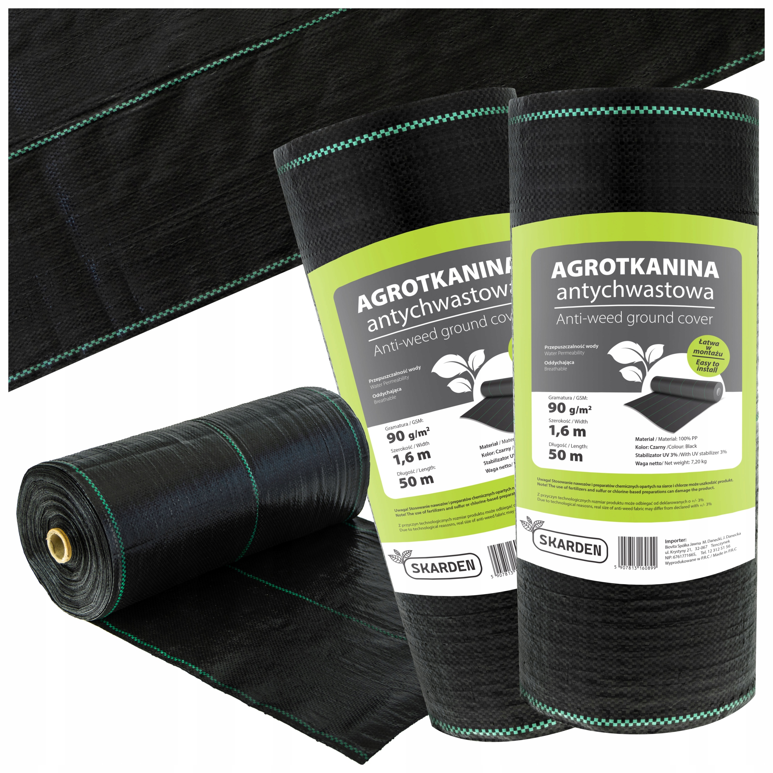 Wytrzymała Agrotkanina Antychwastowa Agrowłóknina Mata 1,6x100m 90g/m2