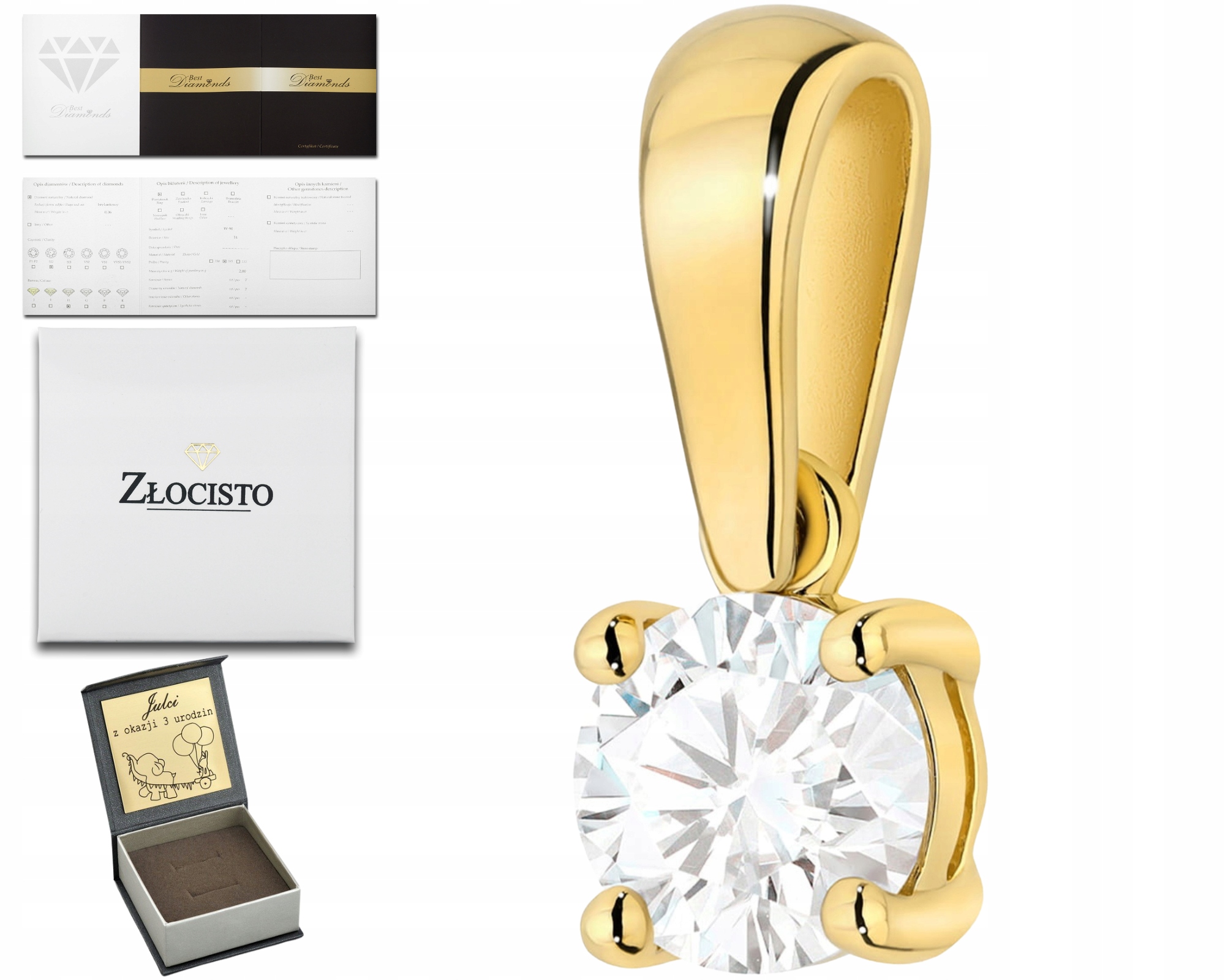 Zlatý Přívěsek Klasický Briliant Diamant Ryzost 585 Dárek