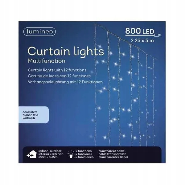 Svetelná clona 800 Led s programátorom, studená biela, 225 x 500 cm na budovu