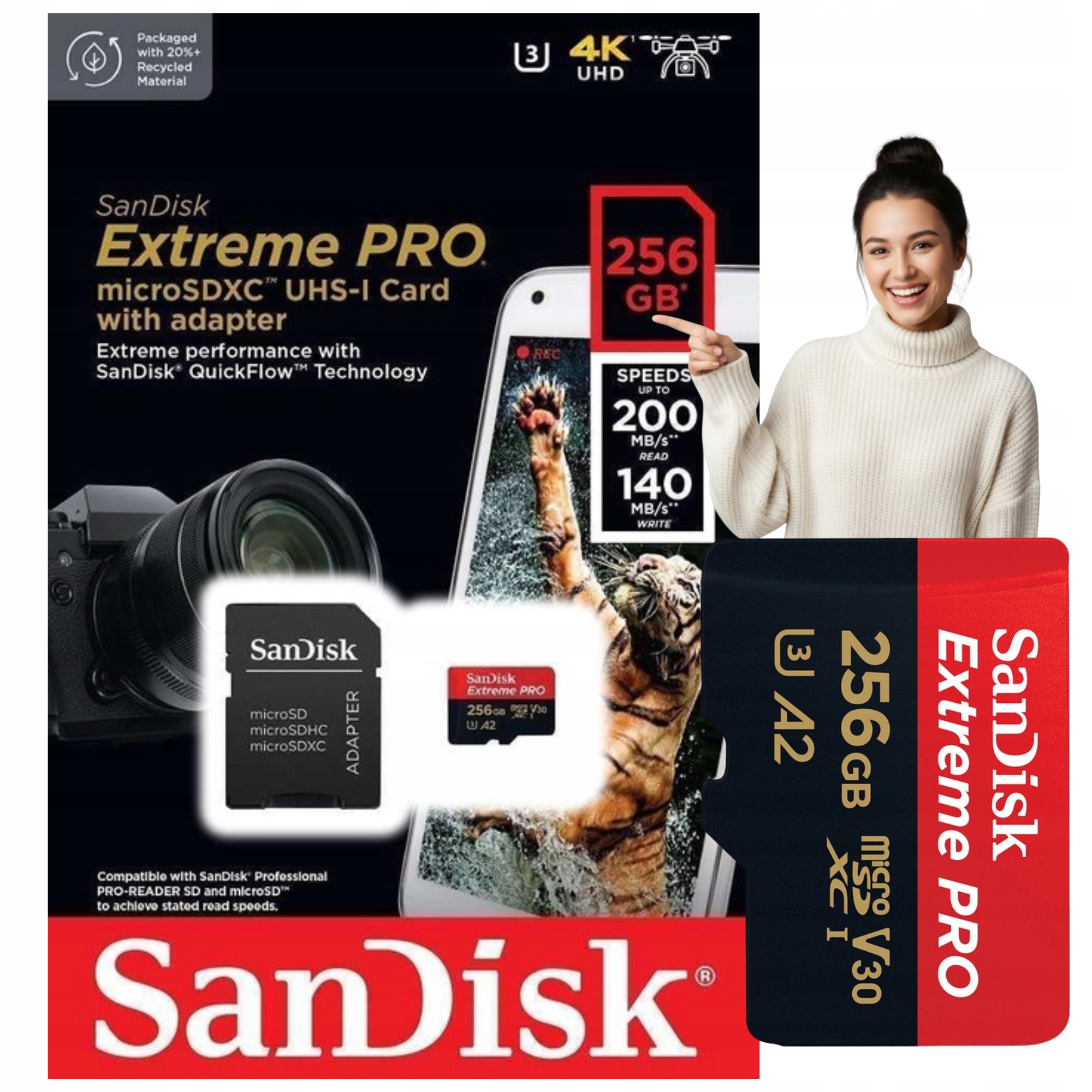 Karta Sandisk Extreme Pro microSDXC 256 Gb 200/140 MB/s A2 C10 V30 Uhs-i U3