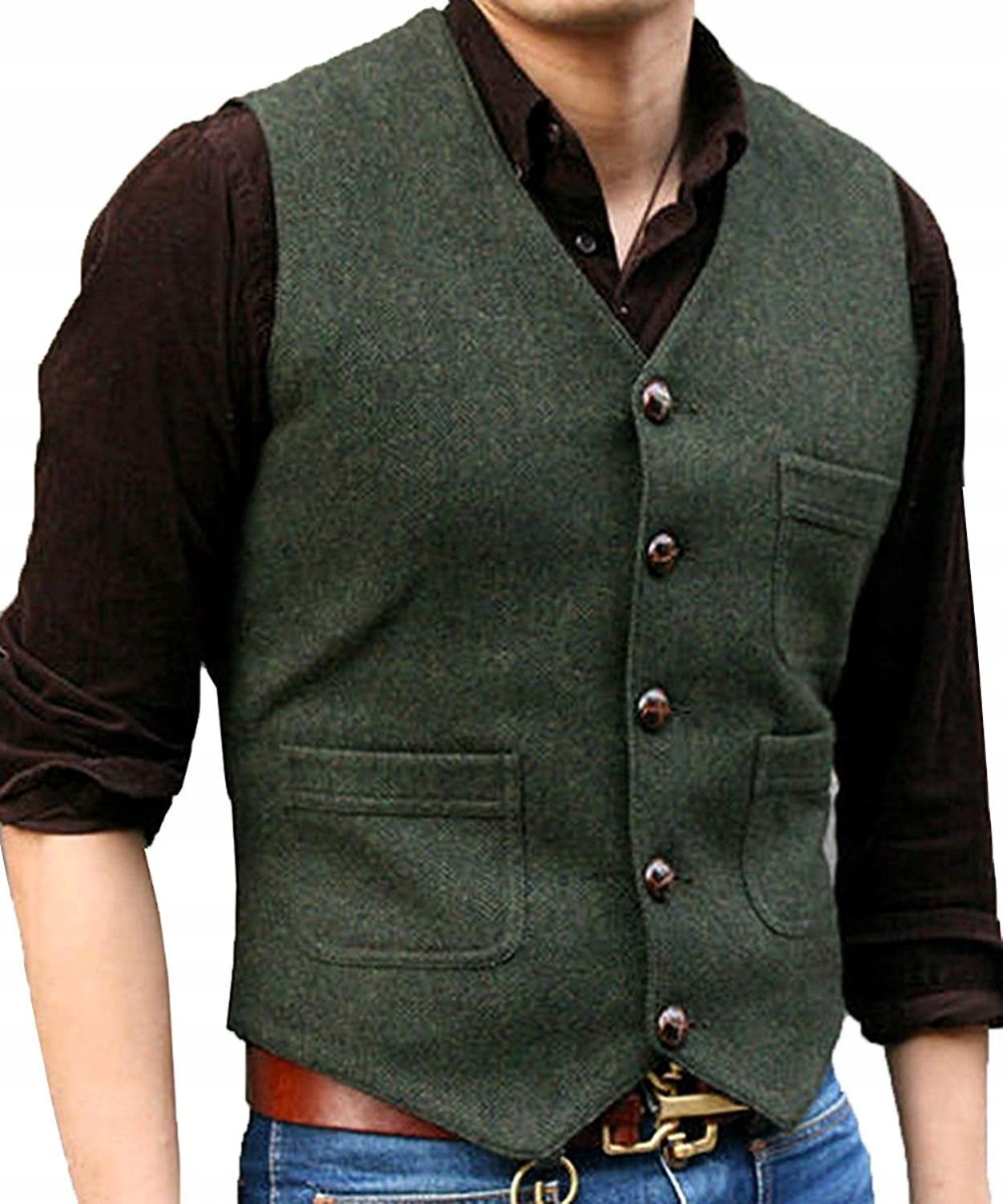 Mens Vests Tweed Suit Business Vest Steampunk Wais Rozmiar M