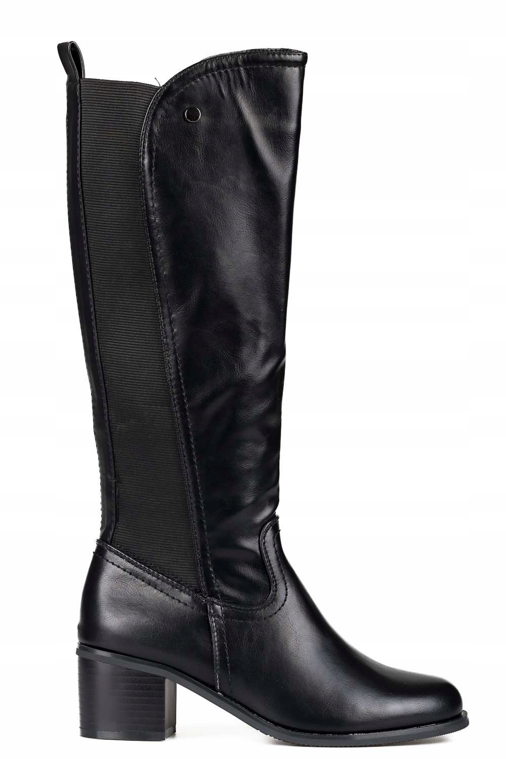 Kozačky Na Podpatku 6 CM Zateplené S Gumičkou 37