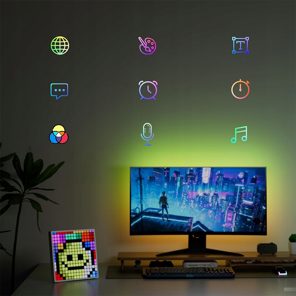 WYŚWIETLACZ LED PIXEL ART PROGRAMOWALNY PANEL LED NA APP STEROWANIEM DIY Kształt żarówki inny