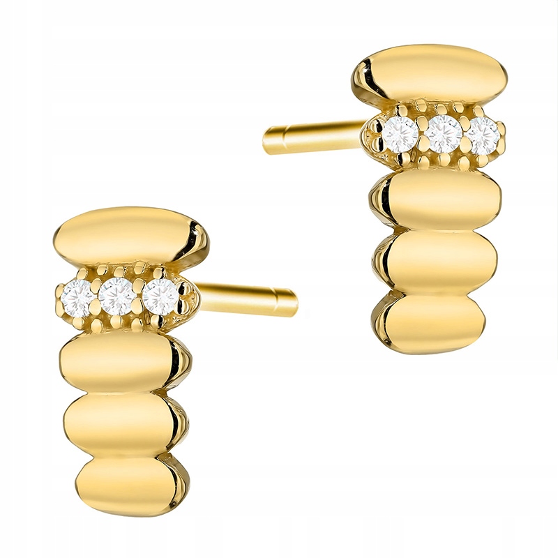 Zlaté Náušnice pr. 585 Oválné segmenty a Zirkony