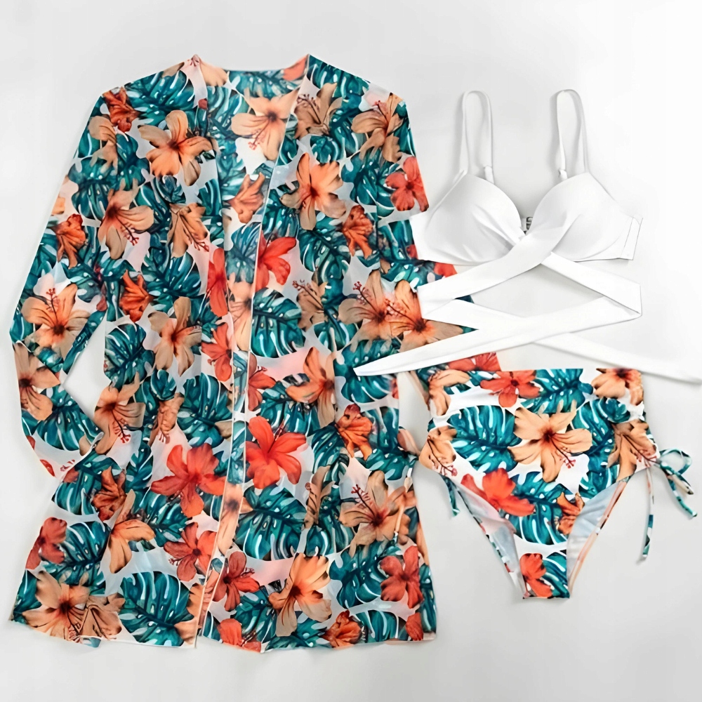 DWUCZĘŚCIOWY STRÓJ KĄPIELOWY PAREO NARZUTKA BIKINI WYSOKI STAN MODELUJE XL Fason majtek maxi