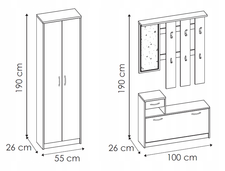 GARDEROBA SZAFKA NA BUTY WIESZAK LUSTRO LUIZA DĄB SONOMA 155 CM MAFMEBLE Marka MAFmeble