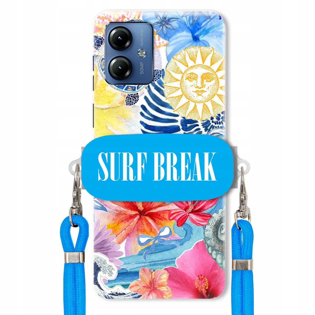 Puzdro pre Motorola G14 Modré Crossbody vodítko držiak Surf Break Lata