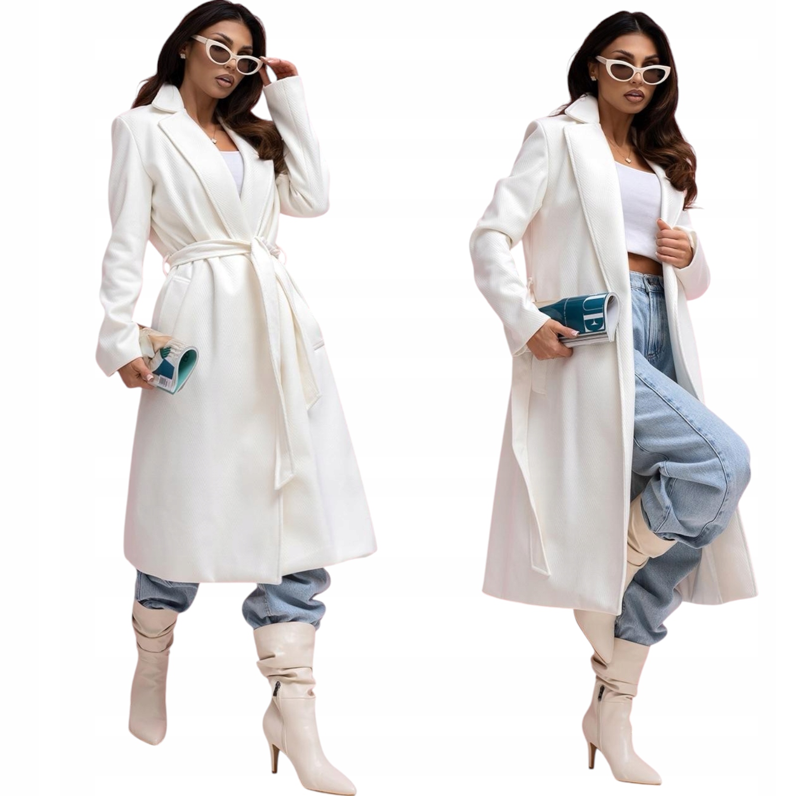 Dámský jarní kabát Elegantní Klasický Polský výrobek Bílý Ekri S