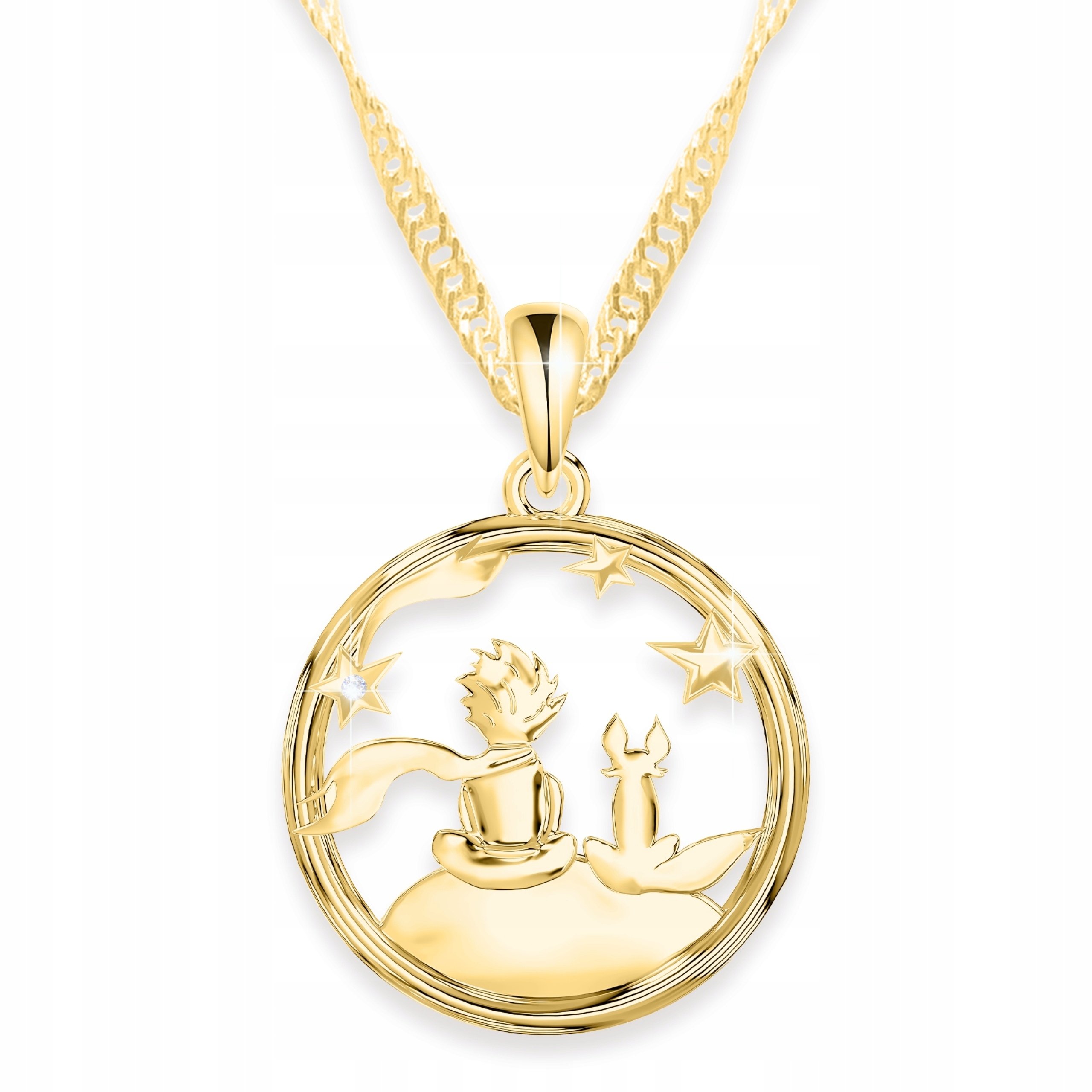 Zlatý náhrdelník s liškou Malý chlapec Liška Hvězdy Planeta Stříbro 925