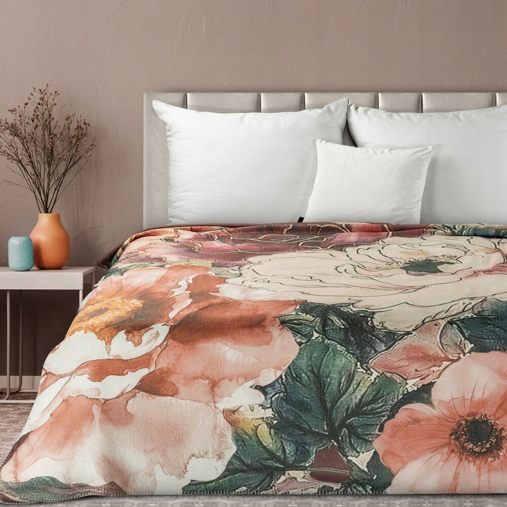 Deka Chloe 150x200 Eurofirany oranžová, zelená, akvarelové květy