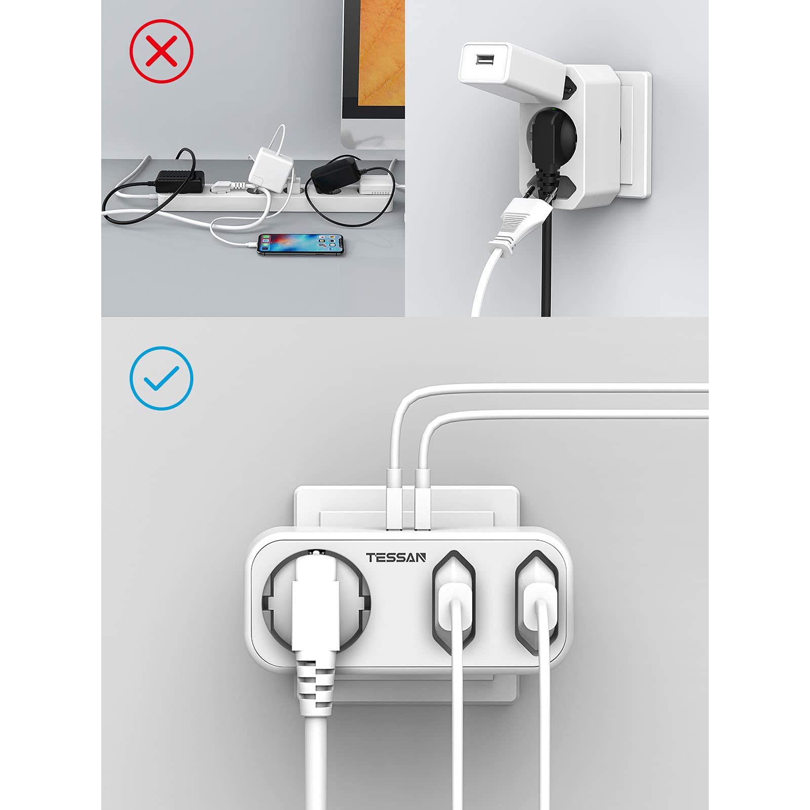 Tessan Adapter Rozgałęźnik Do Gniazdka USB 5w1