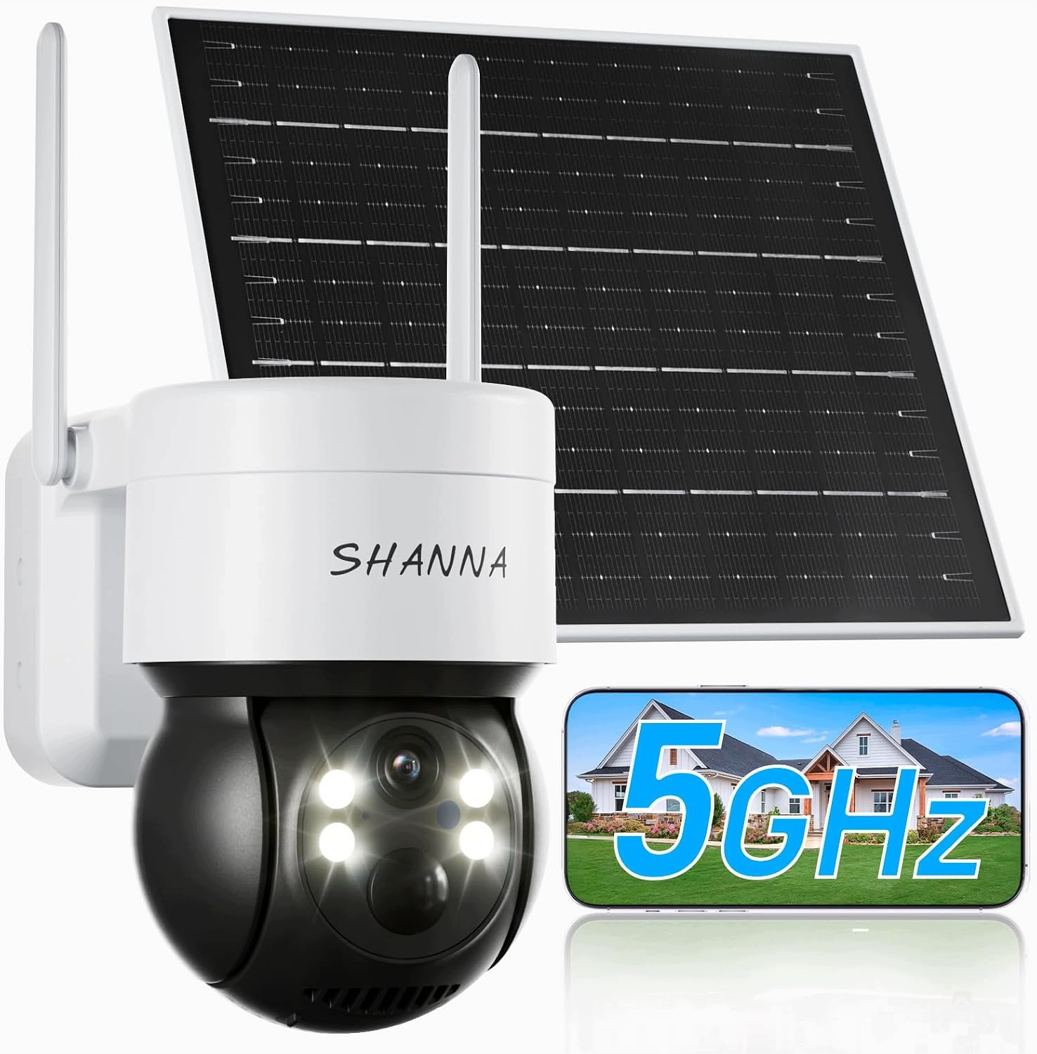 Solární kamera Shanna WiFi 2K 4MP otočná o 5 GHz a 2,4 GHz.